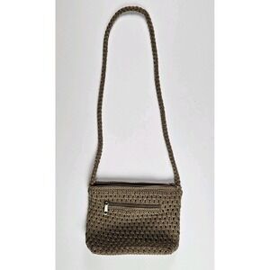 Lina‎ Small Tan Crochet Crossbody Shoulder Bag Lined Boho Hippie Braided Strap